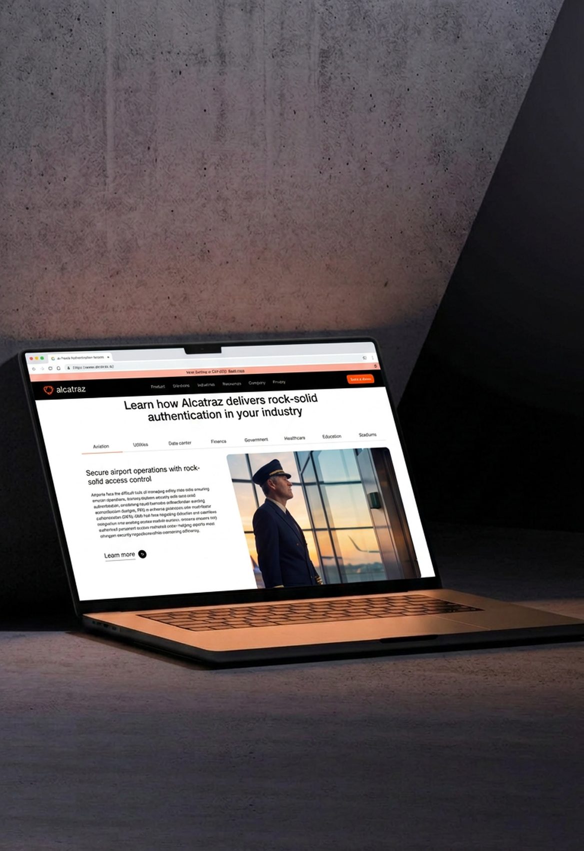 Alcatraz industry page on a laptop