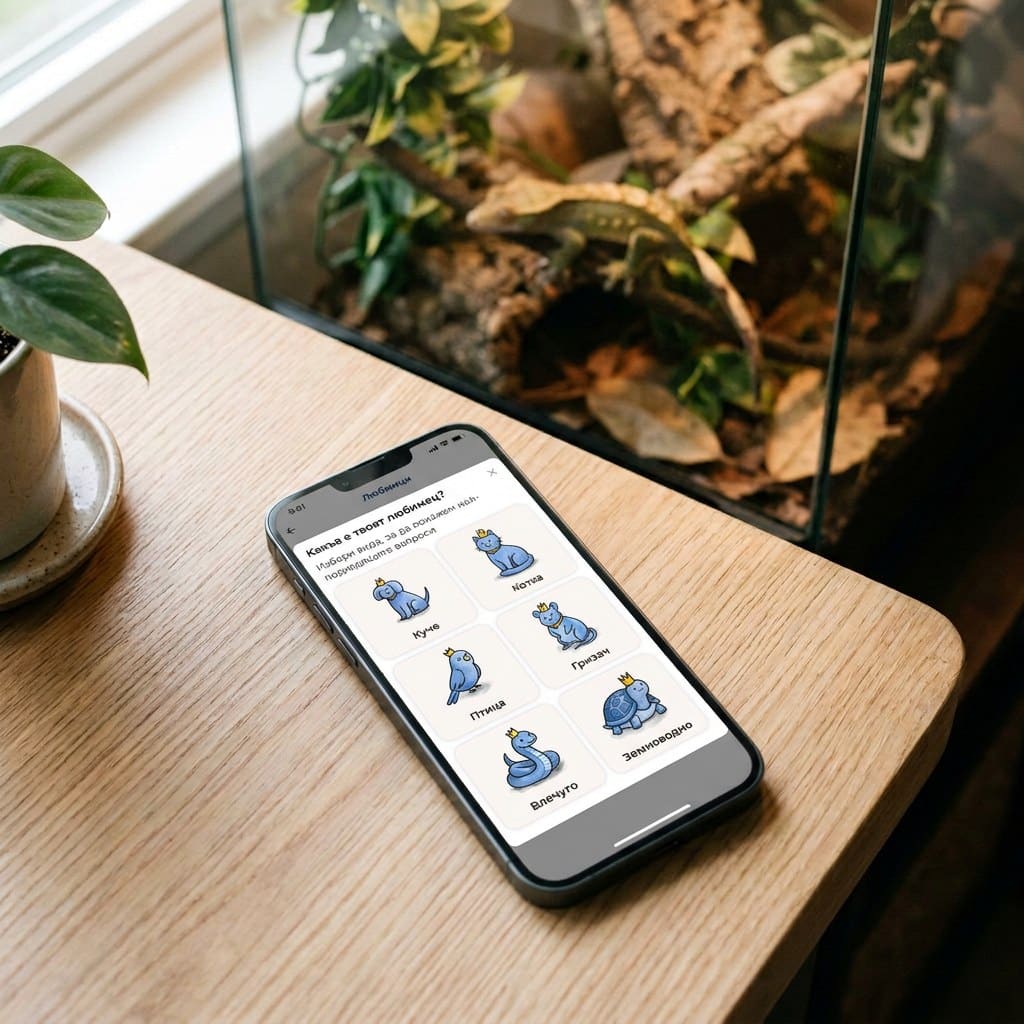 BuddyGuard pet type picker on a phone