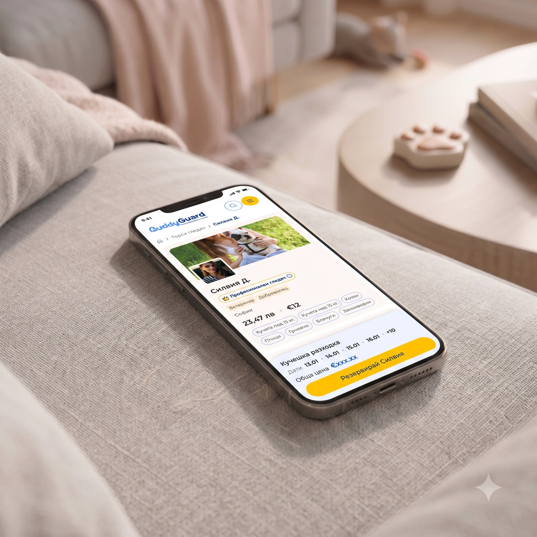 BuddyGuard sitter profile on a phone