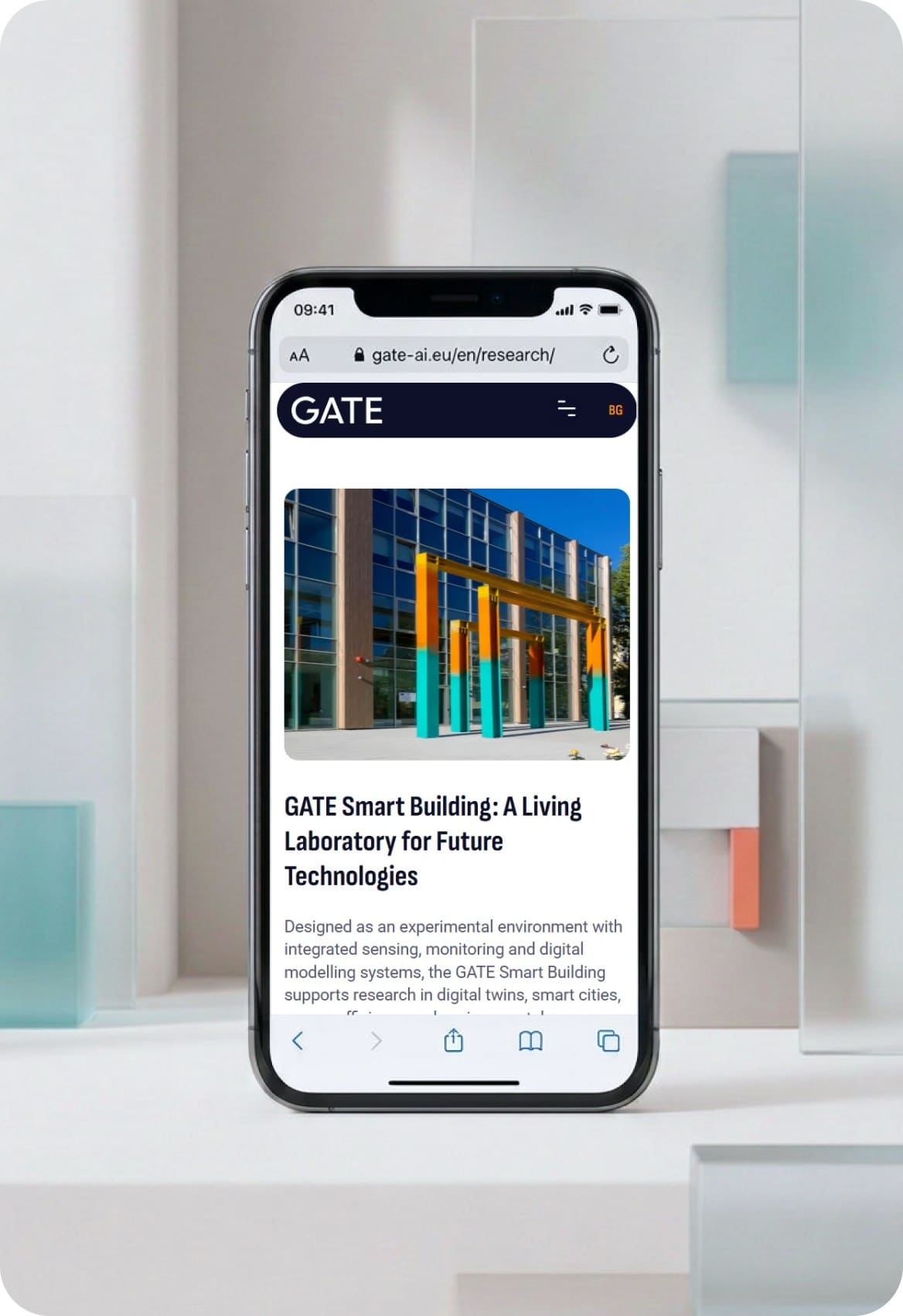 GATE Institute Smart Building article on a phone