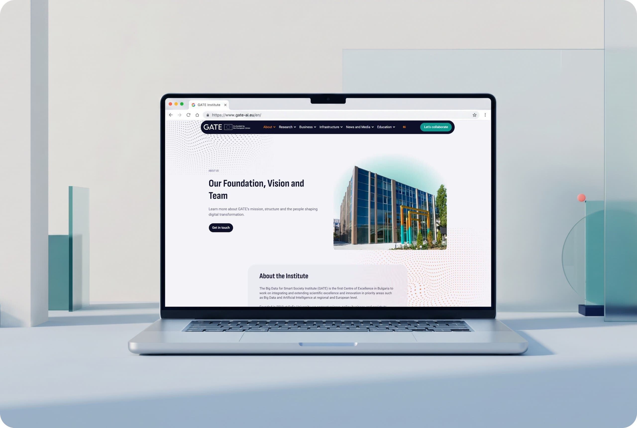 GATE Institute about page on a laptop