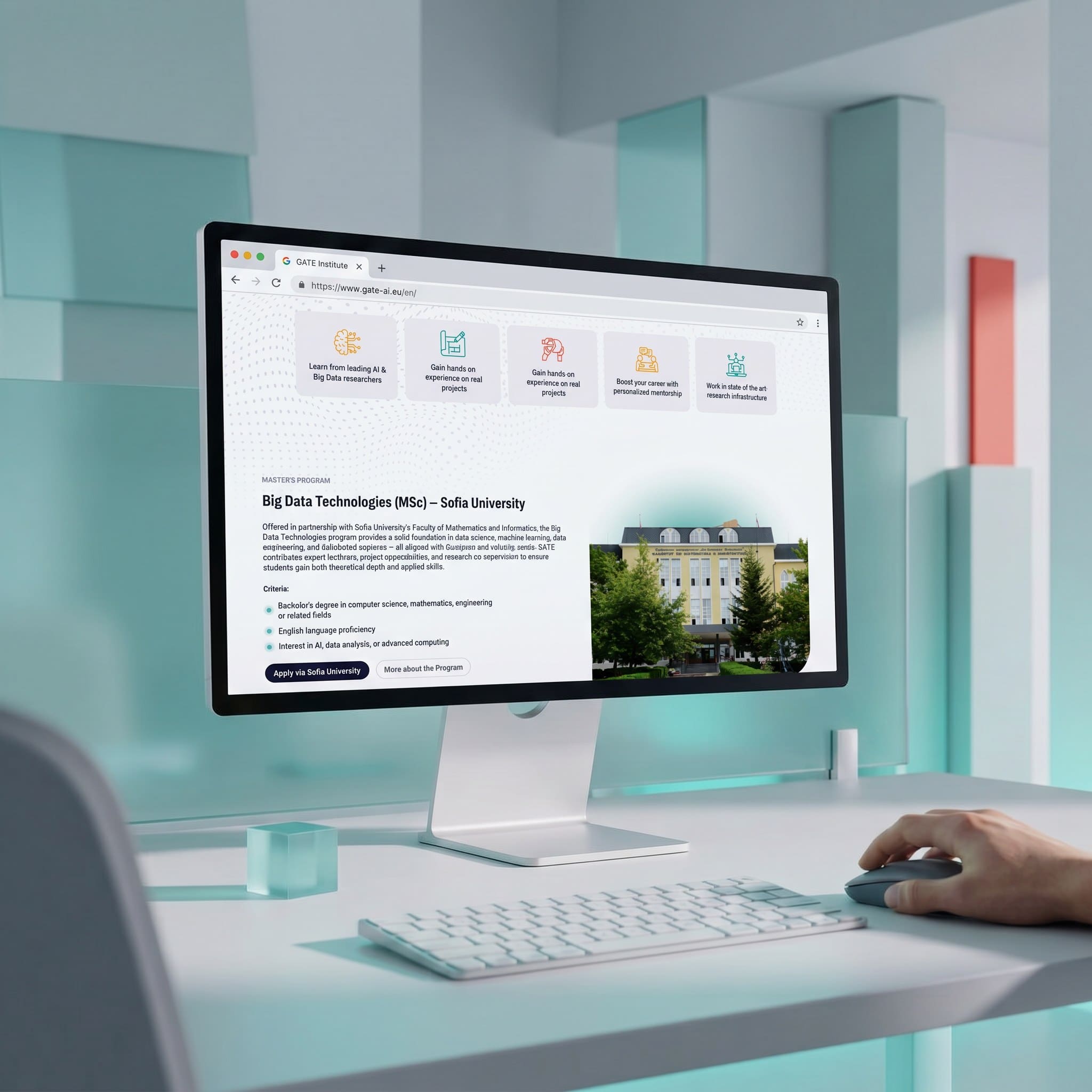 GATE Institute master's program page on a desktop