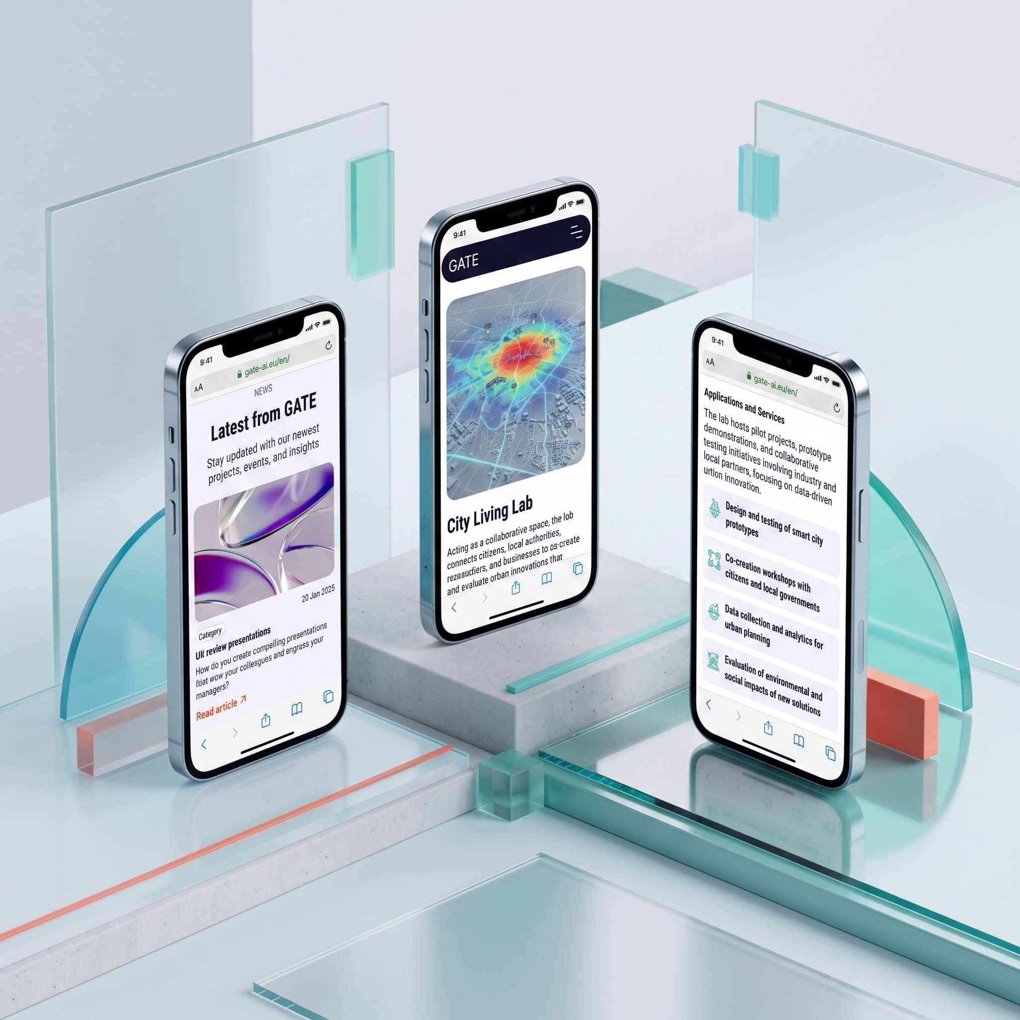 GATE Institute news and labs on three phones