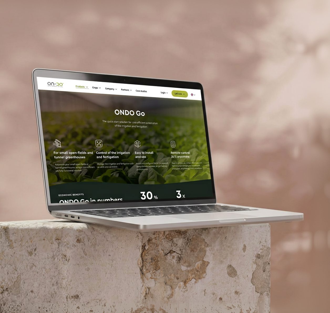 ONDO Go product page on a laptop